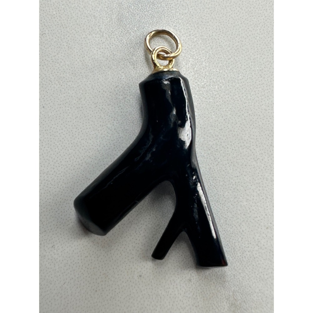 VTG 14K Natural Black Coral Branch Pendant High Polish Organic Marine Gold